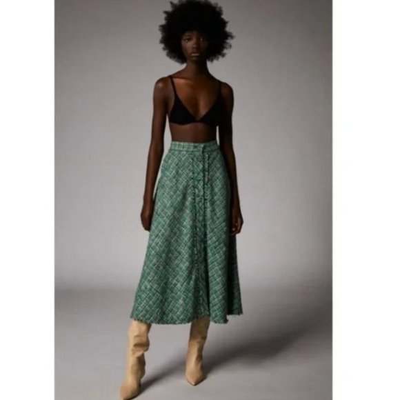 Zara Tweed Midi Skirt High Waisted Button Down Long Maxi Preppy Knit Plaid, S - Picture 8 of 13